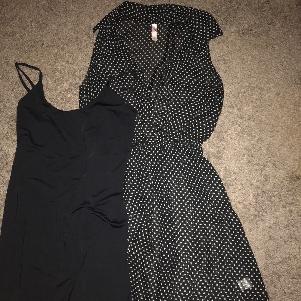 black and white polka dot dress w/black slip dress